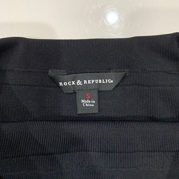 ROCK & REPUBLIC ribbed bodycon midi skirt bandage skirt black S - Picture 8 of 10